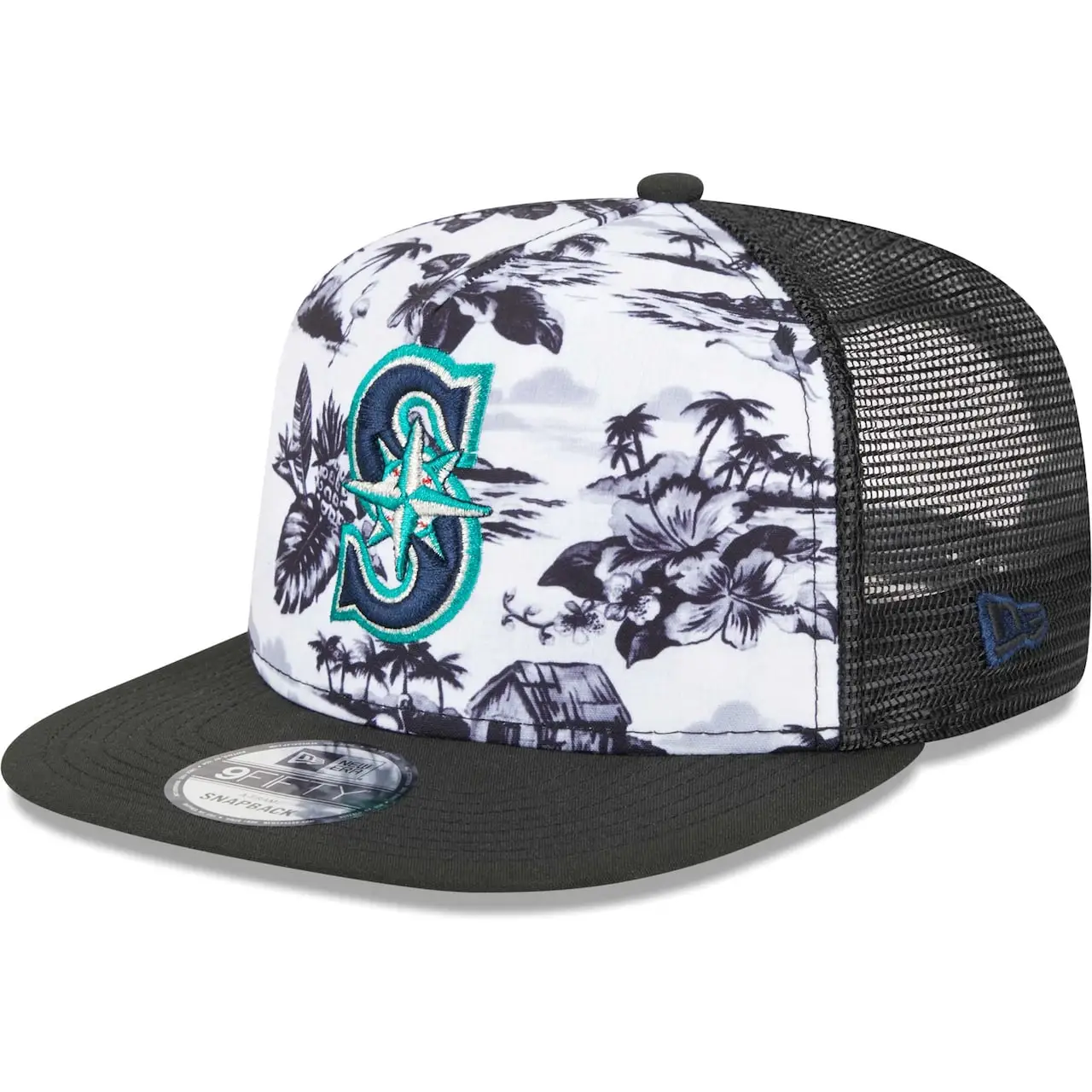 Men's Seattle Mariners New Era White/Black Vacay 2.0 A-Frame Trucker 9FIFTY Snapback Hat 3 Men's Seattle Mariners New Era White/Black Vacay 2.0 A-Frame Trucker 9FIFTY Snapback Hat