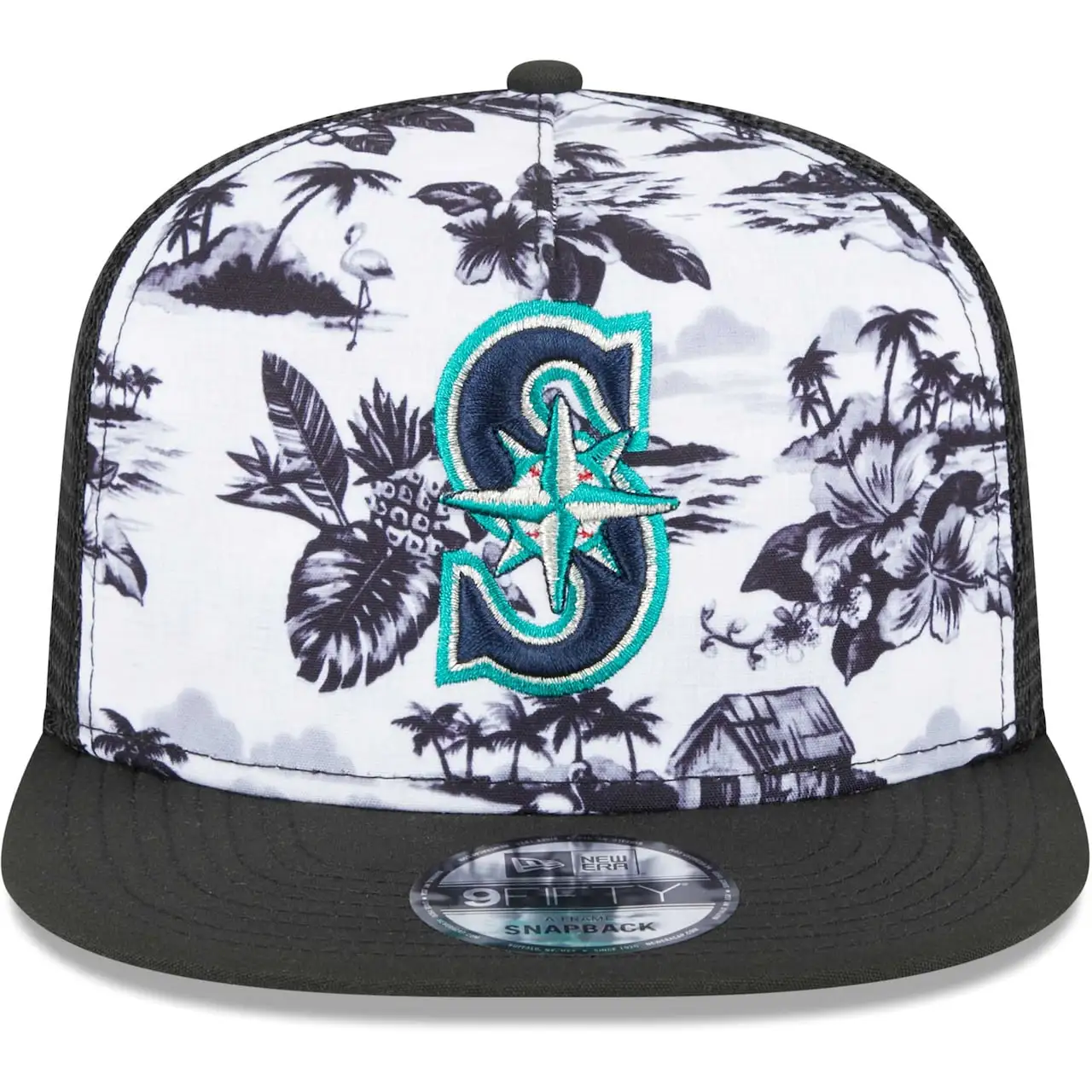 Men's Seattle Mariners New Era White/Black Vacay 2.0 A-Frame Trucker 9FIFTY Snapback Hat 4 Men's Seattle Mariners New Era White/Black Vacay 2.0 A-Frame Trucker 9FIFTY Snapback Hat - Image 2