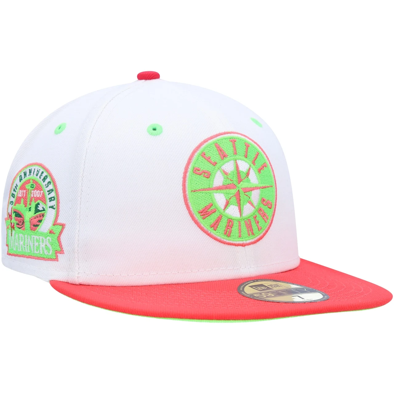 Men's Seattle Mariners New Era White/Coral 30th Anniversary Strawberry Lolli 59FIFTY Fitted Hat 3 Men's Seattle Mariners New Era White/Coral 30th Anniversary Strawberry Lolli 59FIFTY Fitted Hat
