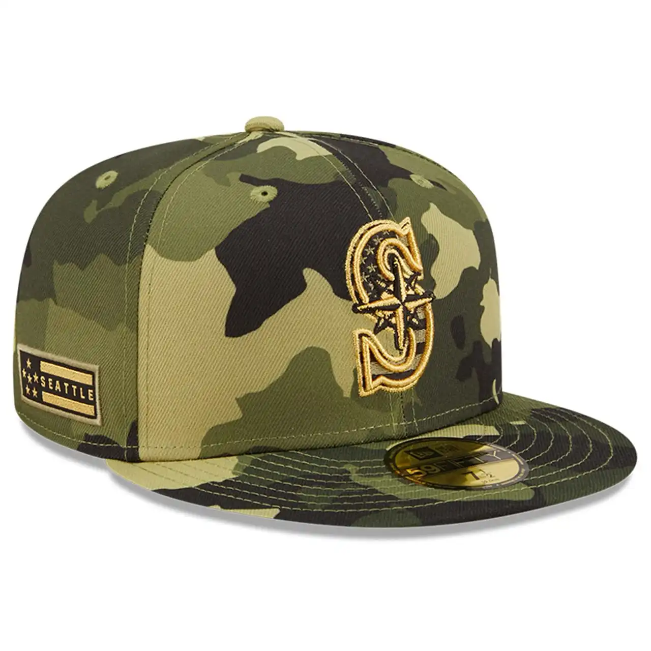 Men's Seattle Mariners New Era Camo 2022 Armed Forces Day On-Field 59FIFTY Fitted Hat 3 Men's Seattle Mariners New Era Camo 2022 Armed Forces Day On-Field 59FIFTY Fitted Hat