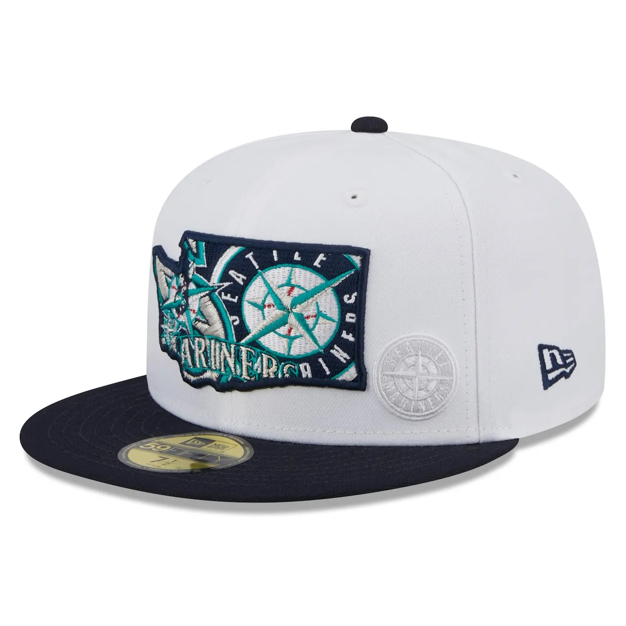 Men's Seattle Mariners New Era White/Navy State 59FIFTY Fitted Hat 3 Men's Seattle Mariners New Era White/Navy State 59FIFTY Fitted Hat