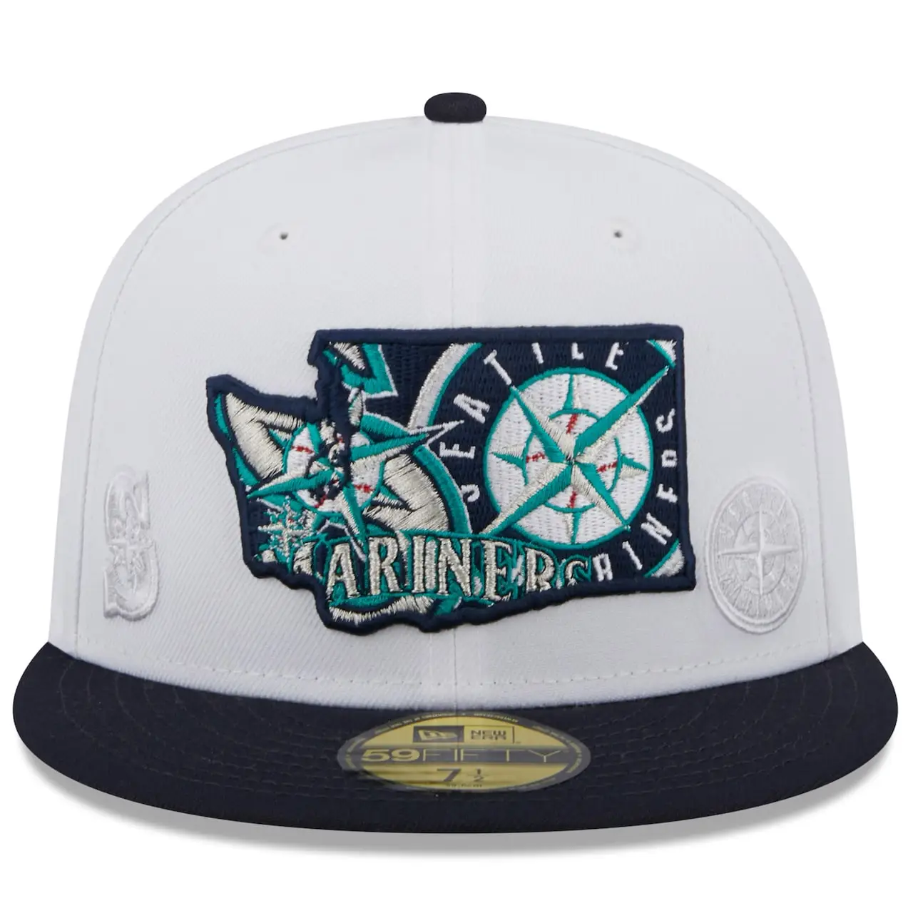 Men's Seattle Mariners New Era White/Navy State 59FIFTY Fitted Hat 4 Men's Seattle Mariners New Era White/Navy State 59FIFTY Fitted Hat - Image 2