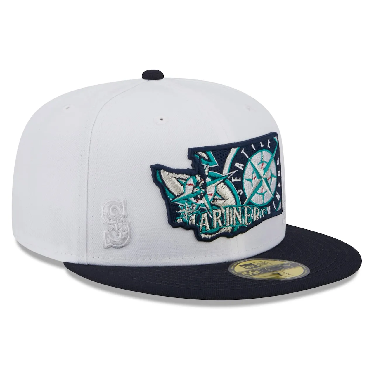Men's Seattle Mariners New Era White/Navy State 59FIFTY Fitted Hat 5 Men's Seattle Mariners New Era White/Navy State 59FIFTY Fitted Hat - Image 3