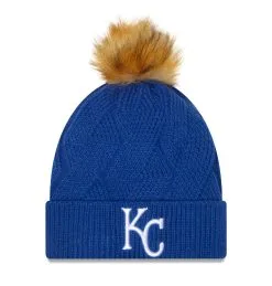 Women's Kansas City Royals New Era Royal Snowy Cuffed Knit Hat With Pom