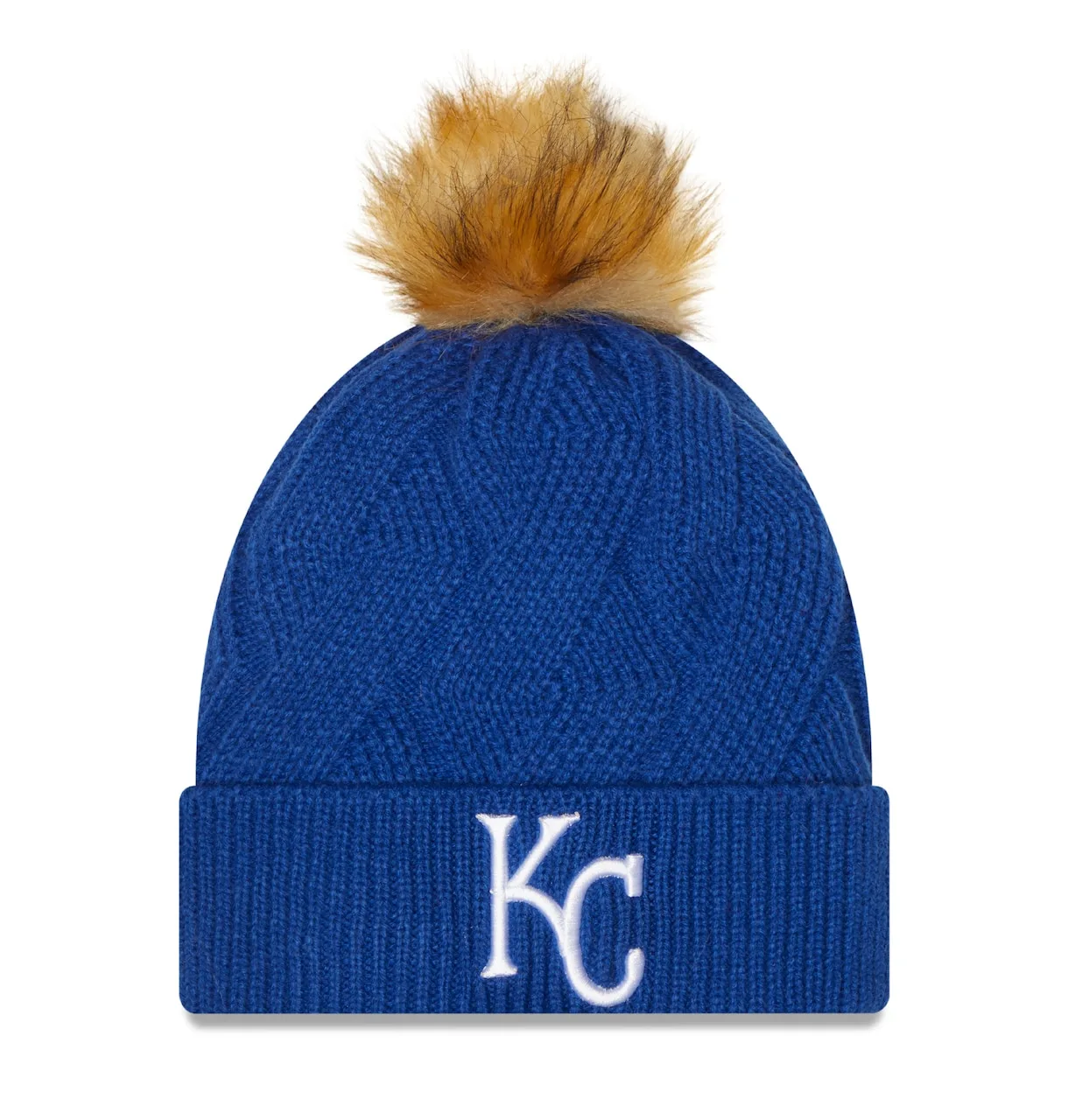 Women's Kansas City Royals New Era Royal Snowy Cuffed Knit Hat With Pom 3 Women's Kansas City Royals New Era Royal Snowy Cuffed Knit Hat With Pom