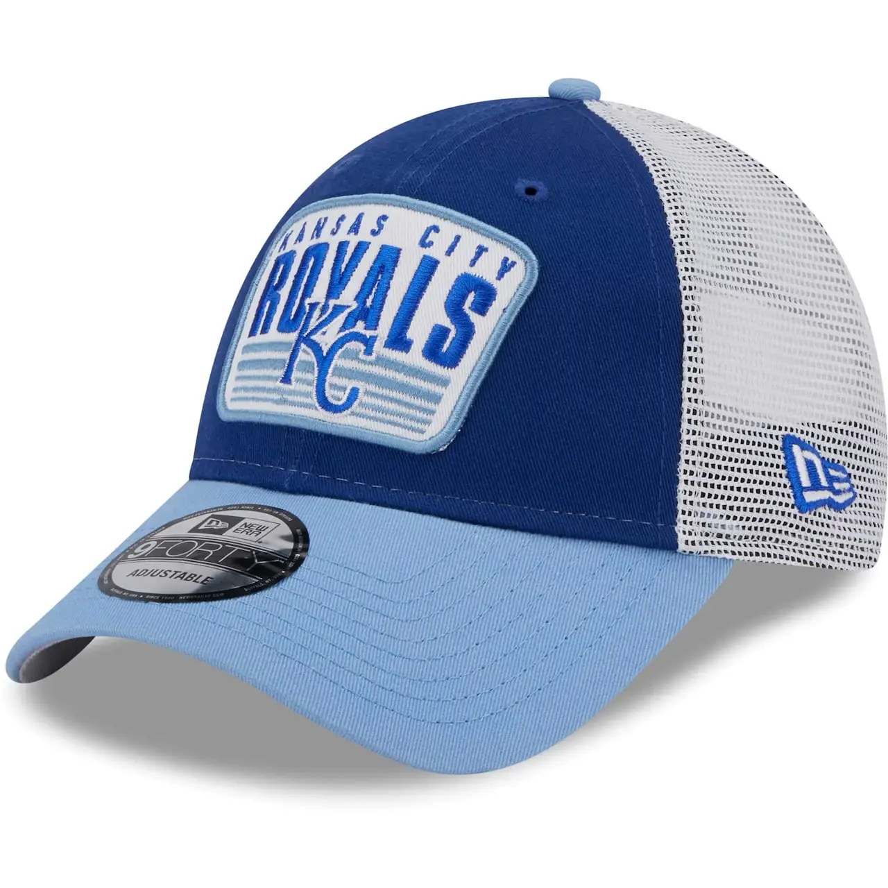 Youth Kansas City Royals New Era Royal Patch Trucker 9FORTY Snapback Hat 3 Youth Kansas City Royals New Era Royal Patch Trucker 9FORTY Snapback Hat